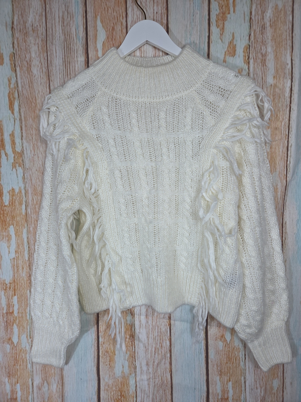 Altar'd State Hailey Cream Fringe Cable Knit Sweater - Women's. Size M